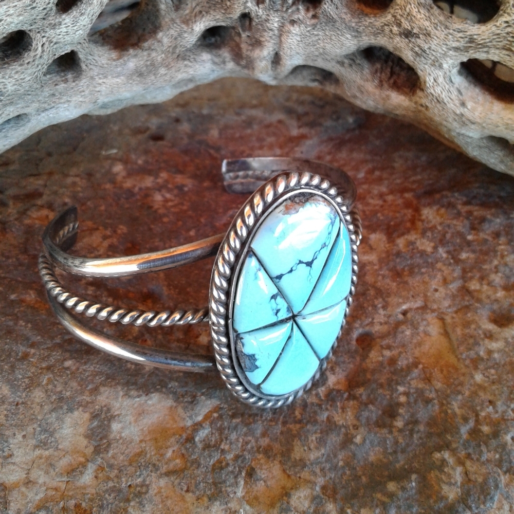 Sterling Silver Vintage TURQUOISE Cuff Bracelet - Picture 12 of 15